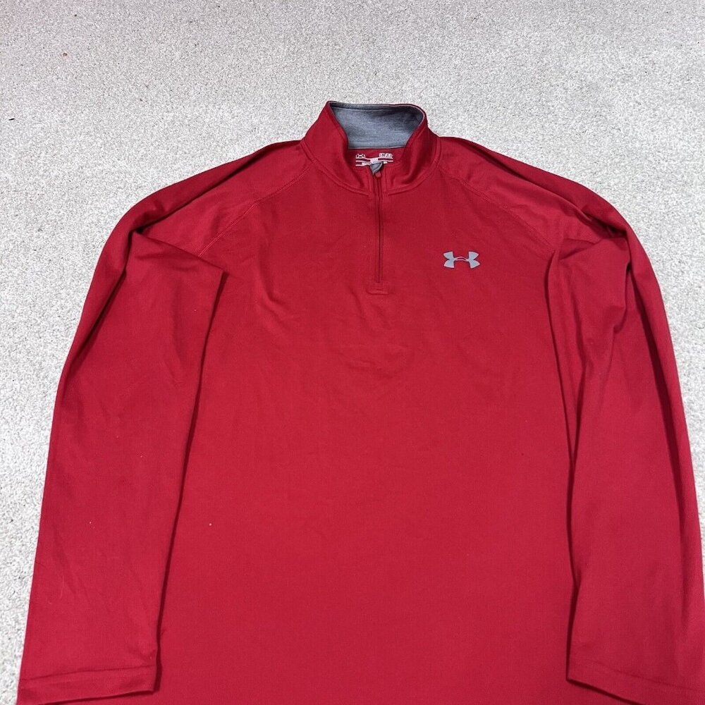 Under Armour Activewear Jacket Men’s Red Long Sleeve 1/4 Zip Pullover Sz Small - Picture 6 of 10